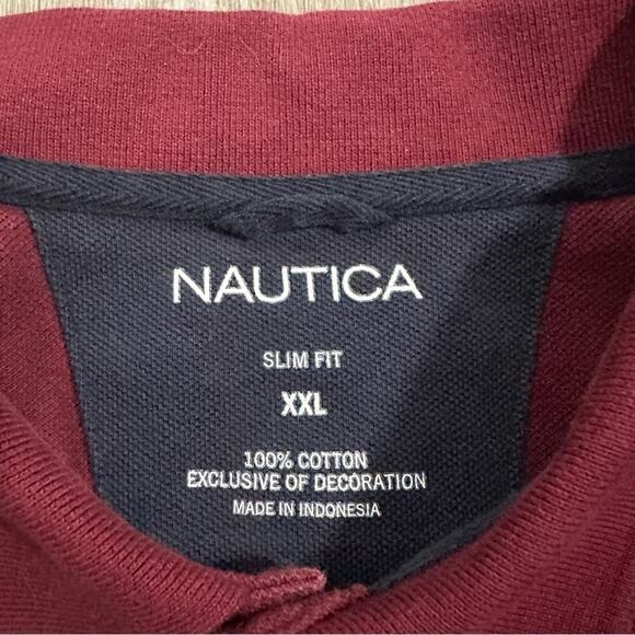 Nautica Burgundy Red Short Sleeve Slim Fit Two Button Polo Shirt Size XXL - Picture 3 of 6